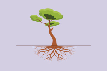 Tree Roots Concept. Colored flat vector illustration isolated
