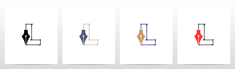 Fountain Pen Ink Lines Outlines Letter Initial Logo Design L