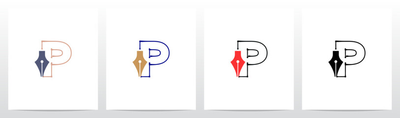 Fountain Pen Ink Lines Outlines Letter Initial Logo Design P