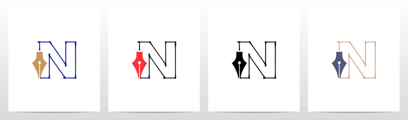 Fountain Pen Ink Lines Outlines Letter Initial Logo Design N