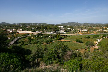 Ibiza, Spain; June 1, 2025: Beautiful views from the church of Santa Eulalia del Rio in the southeastern part of Ibiza.