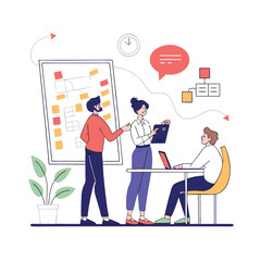 Team Collaboration: Brainstorming Session with Agile Board and Laptop Illustration