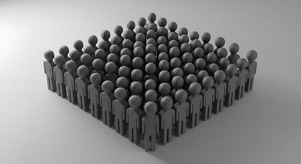 Fototapeta premium Crowd of Gray Human Figures Representing a Group Standing Together