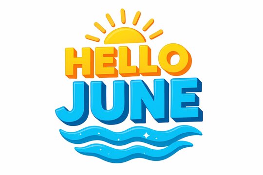 Hello June Image with Sun and Waves