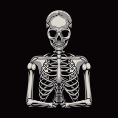 Vector illustration of praying pose skeleton. skeleton pray pose front view