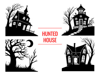 A big bundle of halloween haunted house silhouette set. vector illustration perfect for halloween project.