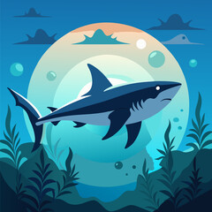 Fototapeta premium Shark Silhouette in the Ocean – Powerful Marine Wildlife Illustration 