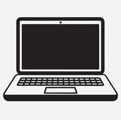 modern laptop line art silhouette vector art illustration, laptop computer isolated on white