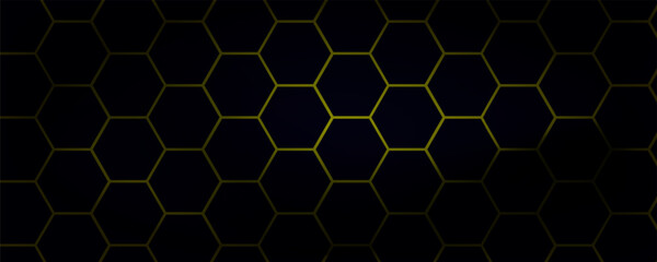 Hexagon game background with glowing red honeycomb grid on black surface. Abstract geometric pattern of connected cells for futuristic interface design. vector dynamic modern art technology