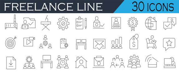 Freelancing Icons – Gig Economy, Remote Jobs, Online Work, Digital Nomad Graphics