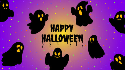 Halloween banner on a gradientbackground with cute ghosts