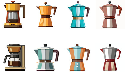 coffee maker sets isolated on white background