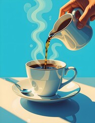 steaming cup of coffee