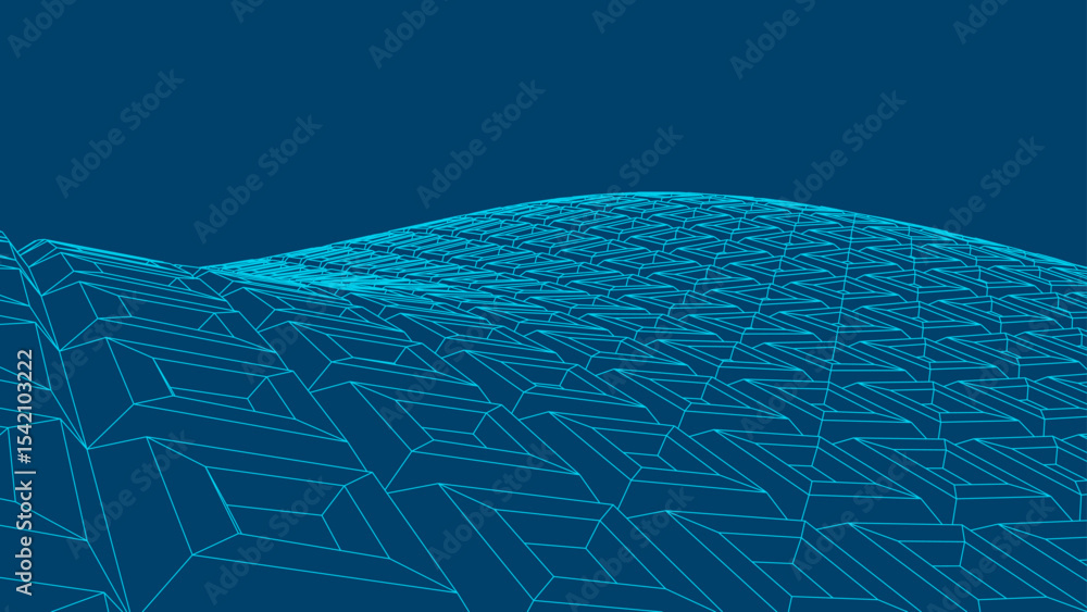 Poster Abstract digital 3D surface with geometric grid landscape and 3D square pattern