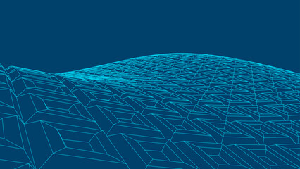 Abstract digital 3D surface with geometric grid landscape and 3D square pattern