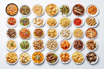 Diverse assortment of plated foods