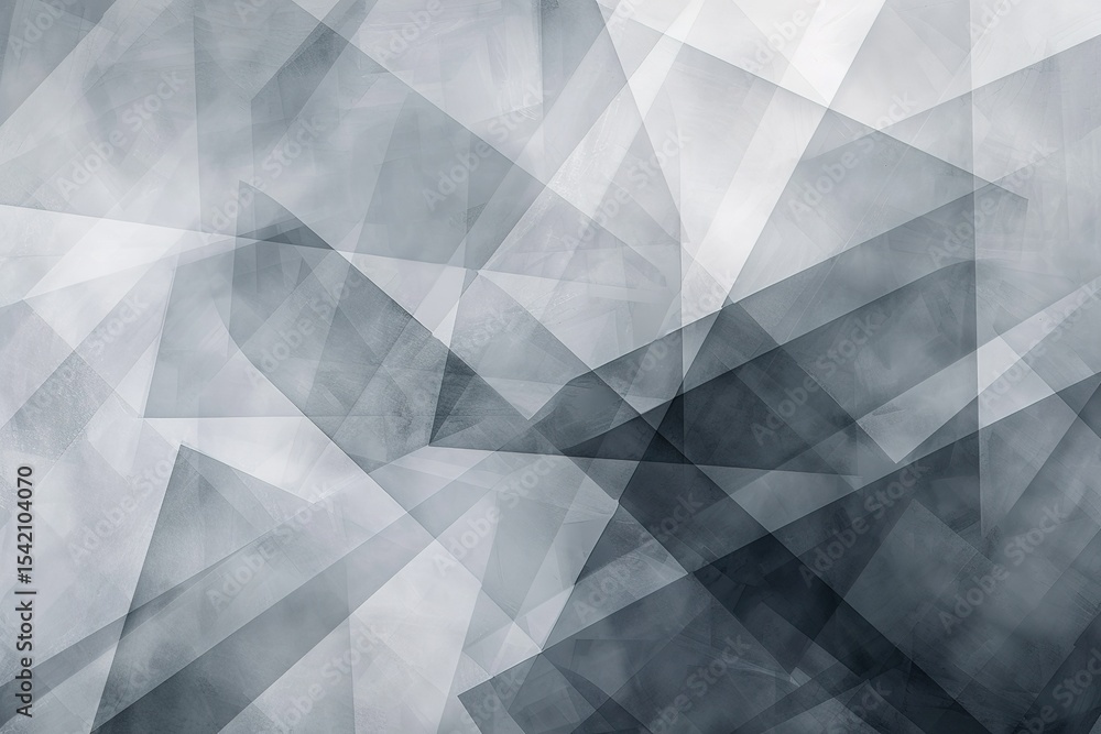 Poster geometric patterns intersect in cool grays creating an abstract and modern composition