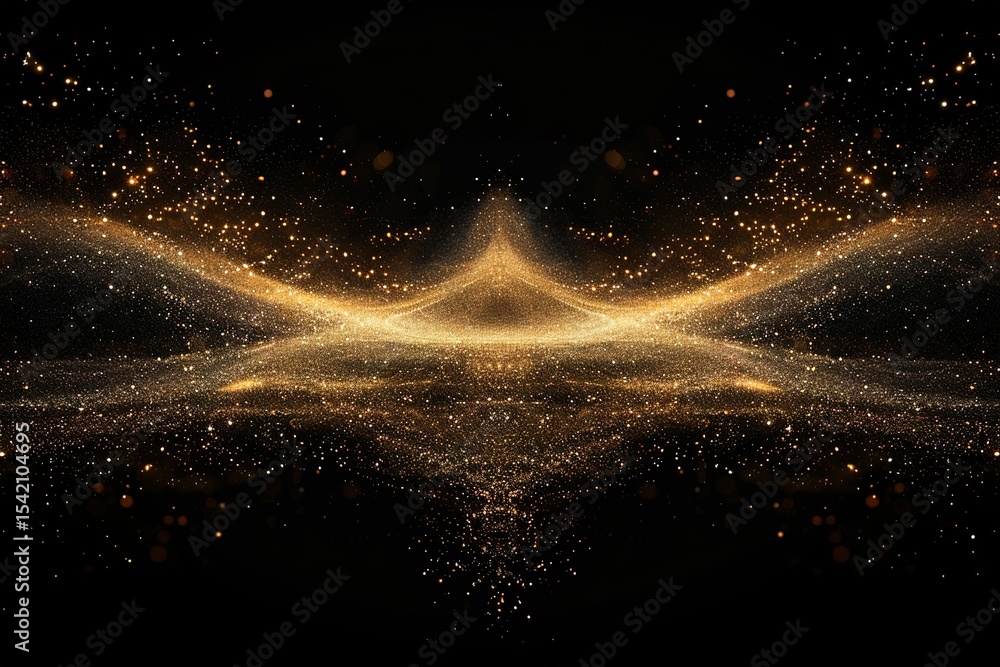 Poster golden particles in cosmic display shimmering celestial dust with black backdrop