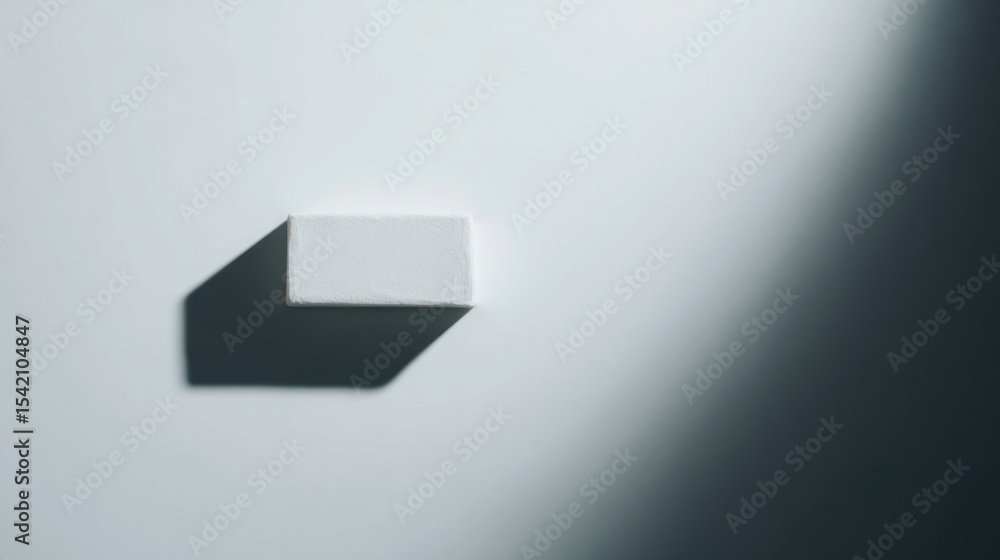 Aufkleber minimalist composition featuring a small rectangular white object on a light-toned surface, casting 