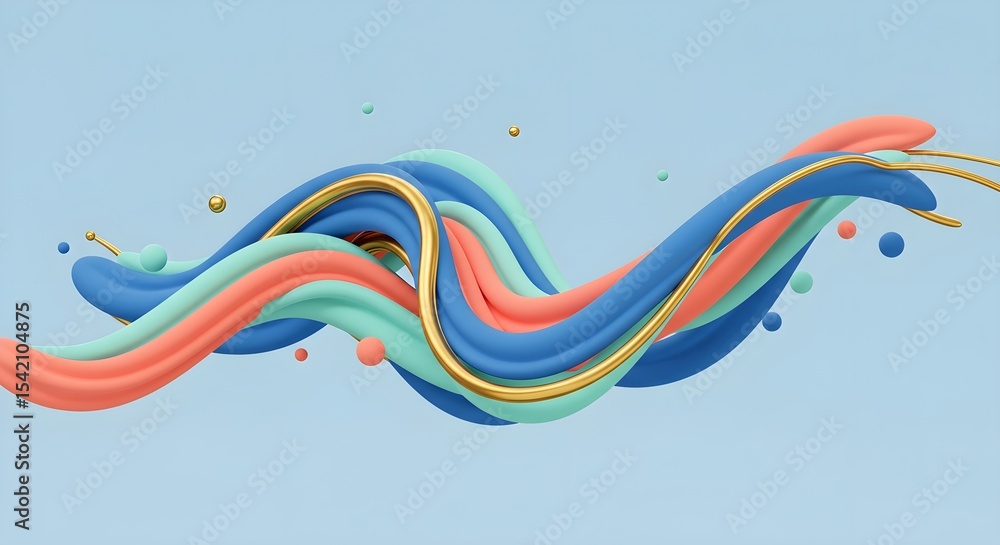 Poster abstract 3d waves golden swirl modern art colorful liquid form dynamic flowing lines background crea