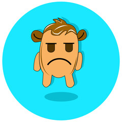 An illustration of a brown or orange monster with a grumpy or sad expression. This unique design is suitable for depicting various emotions 