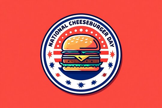 National cheeseburger day emblem with patriotic red background