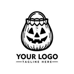 A stylized jack-o'-lantern shaped like a trick-or-treat bag, perfect for a Halloween logo.