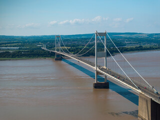 The old M48 Severn bridge from England to Wales.  Wide aerial