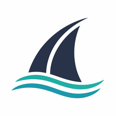 Abstract Teal and Dark Blue Sailboat Icon on White