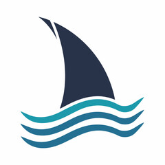 Shark Fin Ocean Waves Teal Blue Dark Blue Logo Icon