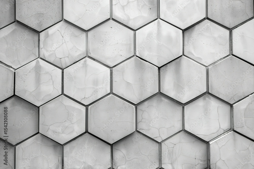 Poster monochrome hexagonal tiles forming a textured abstract surface with unique imperfections