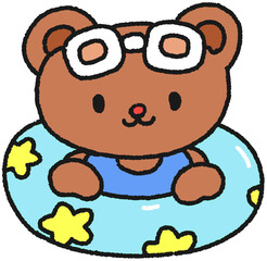 별무늬 튜브를 낀 수영장 곰돌이 일러스트