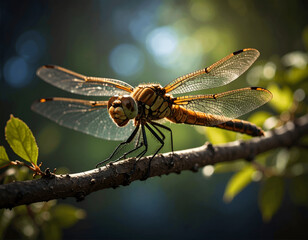 Dragonfly Perch on a Tree Branch