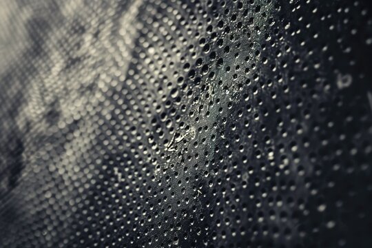 Perforated surface: array of tiny holes create texture and light interplay in dark metal