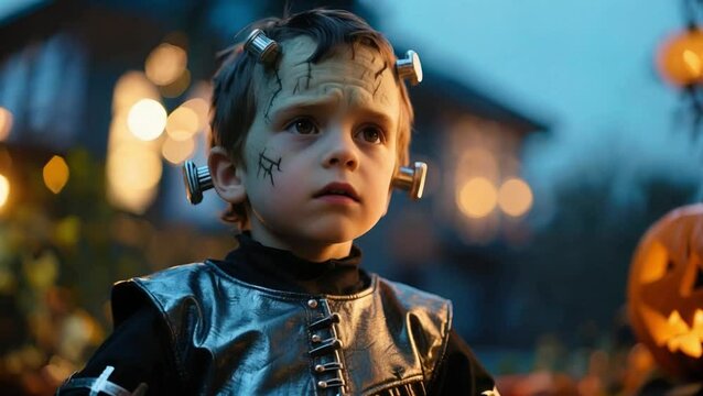 Niño disfrazado de Frankenstein para holloween
