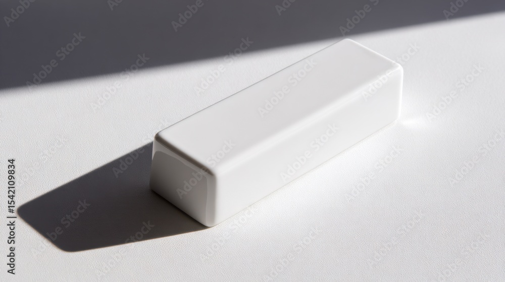 Aufkleber sleek white rectangular object with rounded edges on a smooth light surface, casting a distinct shad