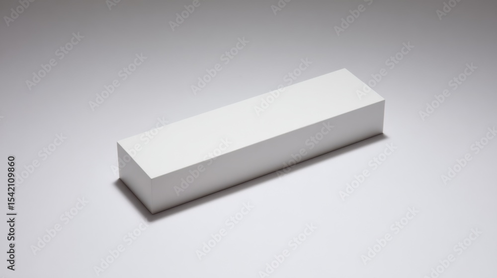 Aufkleber minimalist white rectangular prism with clean edges and matte finish resting on smooth light-gray su