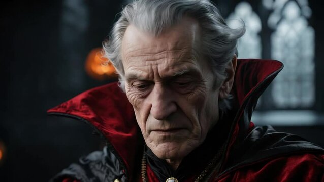 Anciano disfrazado de Drácula para Halloween