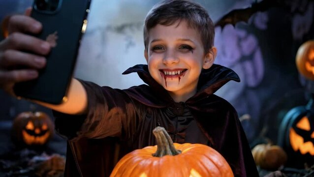 Niño disfrazado de un vampiro para halloween