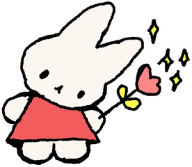 꽃을 든 토끼 캐릭터 손그림 © titi.drawing