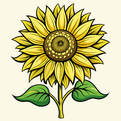 Fototapeta premium Sunflower with Detailed Petals – Vibrant Floral Illustration with Realistic Design