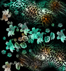 rose flower mix leopard for print