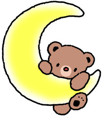 초승달에 매달린 곰돌이 일러스트