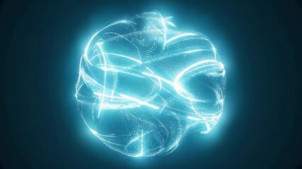 A glowing blue energy sphere with dynamic light trails, representing futuristic technology, digital power, or abstract data visualization. - Powered by Adobe