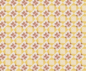 Intricate Floral Geometric Seamless Pattern – Square Vector Art Design with Bold Colors and Decorative Elements for Backdrops and Prints