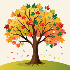 Obraz premium Tree with Multicolored Autumn Leaves – Vibrant Fall Foliage Illustration 