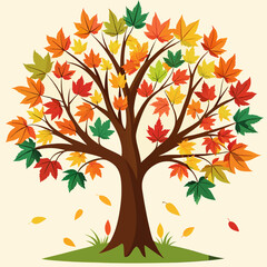 Obraz premium Tree with Multicolored Autumn Leaves – Vibrant Fall Foliage Illustration 