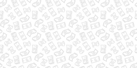 US dollar pattern background. Seamless pattern of the symbols of dollar currency background. Dollar sign pattern background. Dollar Doodle seamless pattern background.	