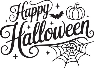 Happy halloween design with pumpkin bat and spiderweb decoration