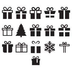 Black Gift Icon Set for Holidays and Events